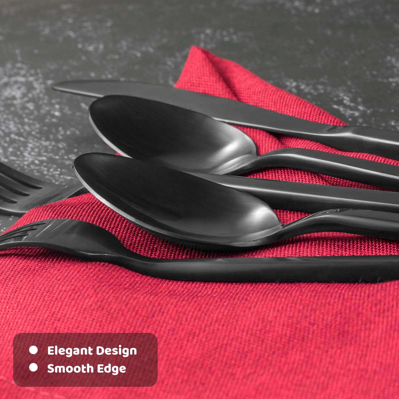 Alata Cube Black 20-Piece Forged Silverware Set Stainless Steel Flatware Set,Service For 4,Matte Satin Polished Cutlery Set,Dish